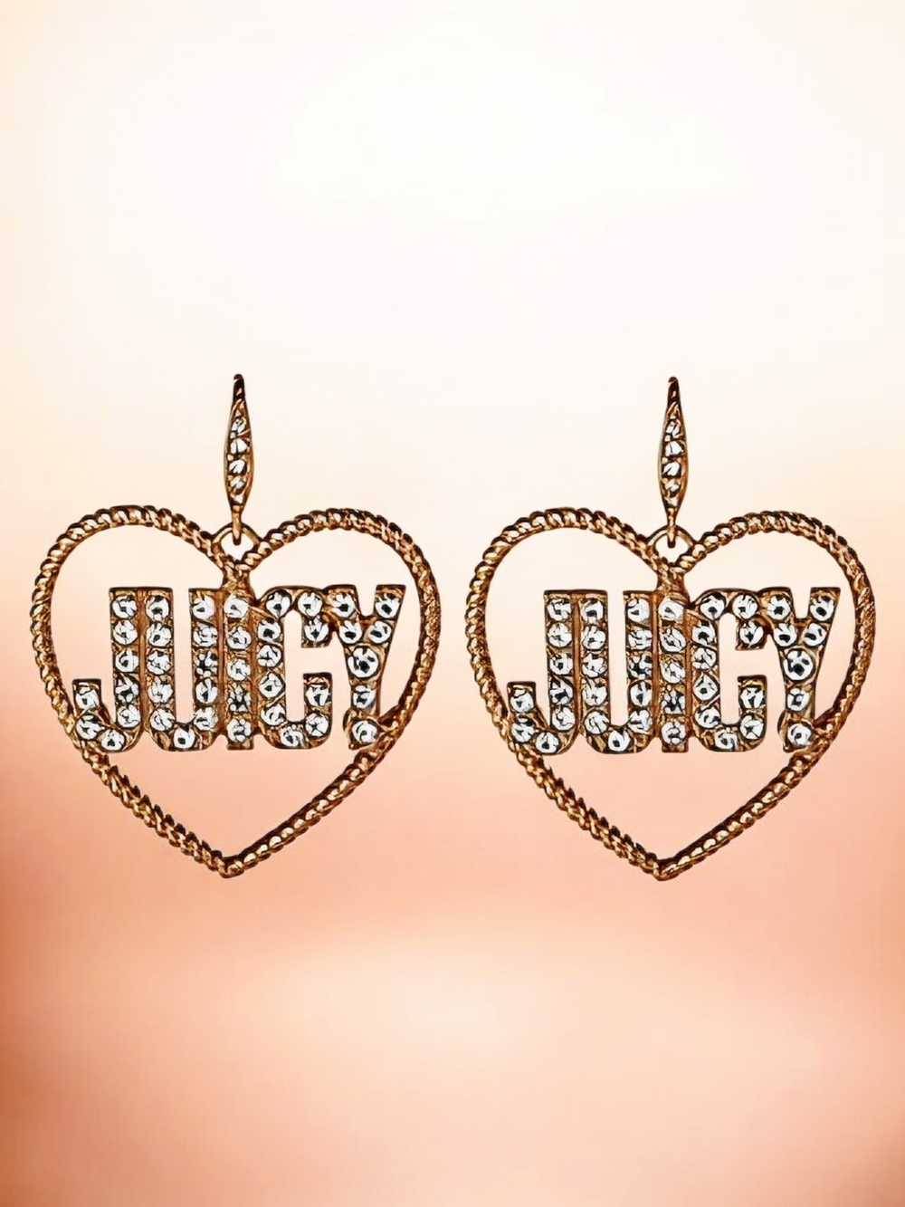 NEW Juicy Couture Gold Tone Womens Crystal Heart Drop Earrings New In Box Rare